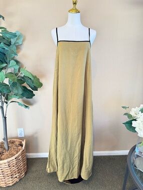 NWT Shy Velvet Linen Maxi Dress Women Large Green Pockets Lagenlook Boho Resort